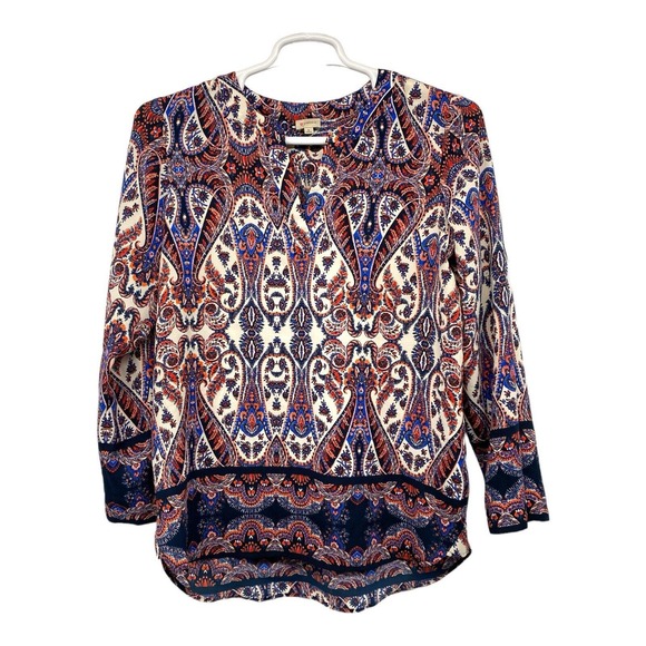 Cremieux Womens Blouse Multicolor Tunic Long Sleeve V Neck Pullover Medium - Picture 1 of 8